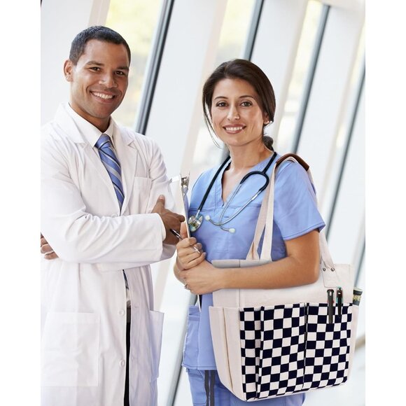 Women's White 1 Tote Bags Large Utility Bags with Pockets Zip for Teacher Work - Picture 6 of 6